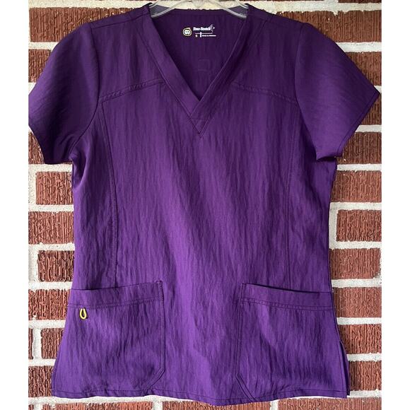 Four Stretch by WonderWink Scrub Top S Womens Purple Short Sleeve V-neck Pocket - Picture 1 of 3